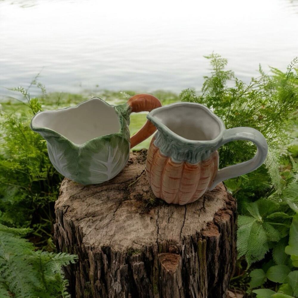 VTG 1987 FITZ & FLOYD KENSINGTON RABBIT‎ Lettuce Carrot Creamer & 1 Cup Pot 4"